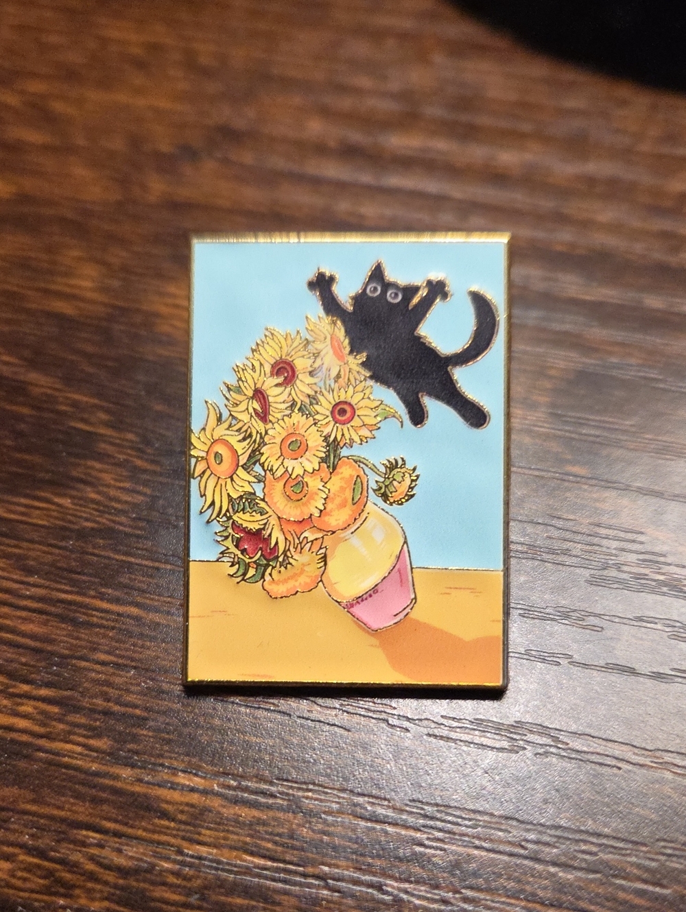 Black Cat Sunflower Enamel Pin - Yellow & Blue